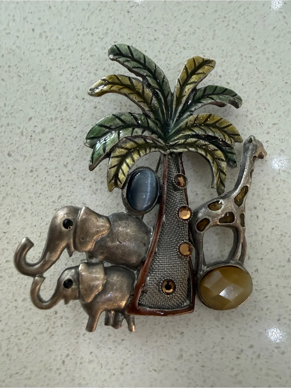 Kenneth Cole KC Safari Brooch Elephants Giraffe Palm Tree Enamel